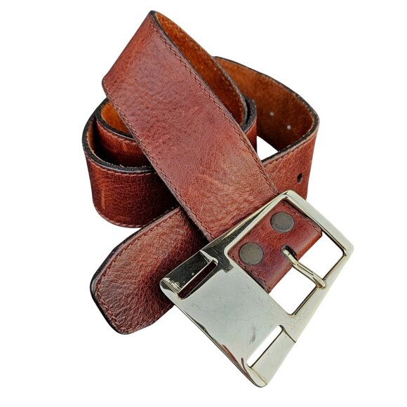 Vintage BRAVE Beltworks Belt Leather Brass Buckle Made in Canada 30 32 35 M - Picture 11 of 13